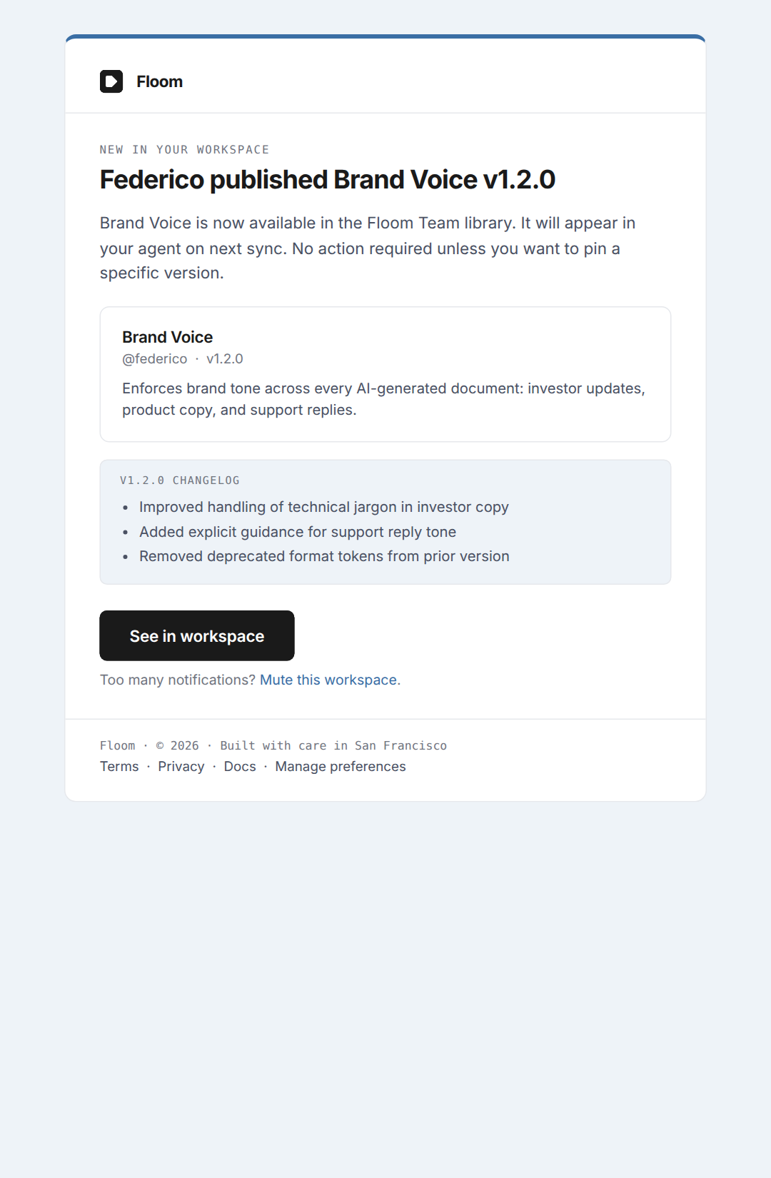 Published in your workspace